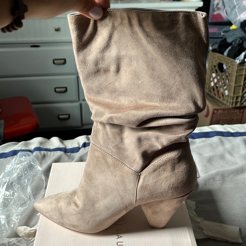 Nude/pinky suade boots size 8.5 brand new